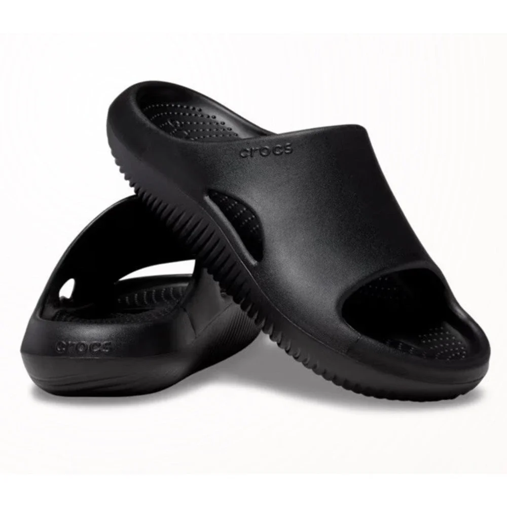 NWT CROCS Unisex Men 8 Women 10 Mellow Recovery Slides Black Sandals 208392-001